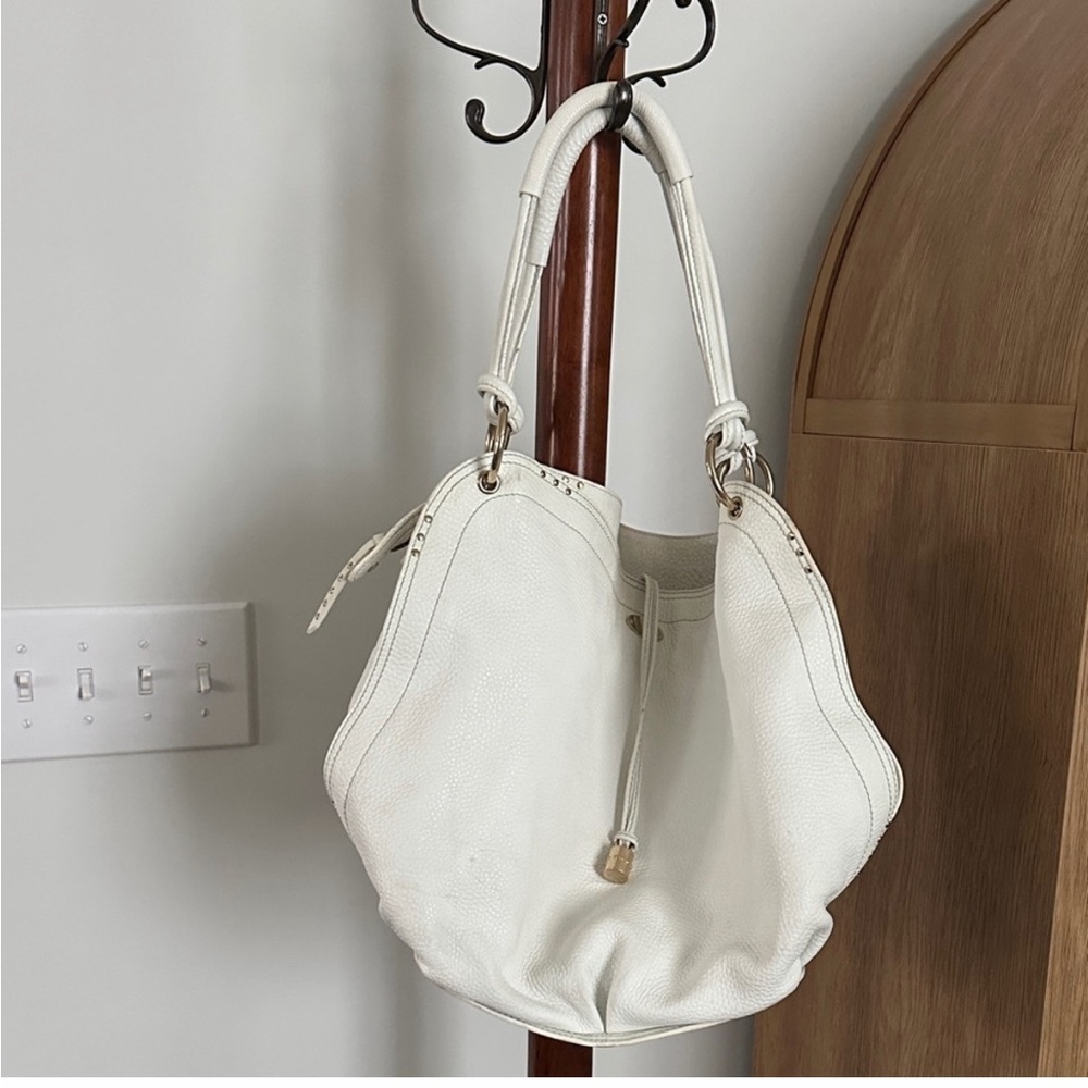 Celine White Bittersweet Large Pebbled Leather Hobo with Drawstring Vintage - Picture 12 of 16